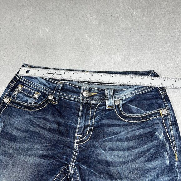 Miss Me Jeans Womens Size 28 Signature Rise Boot Dark Blue Wash Bejazzled - Picture 9 of 16